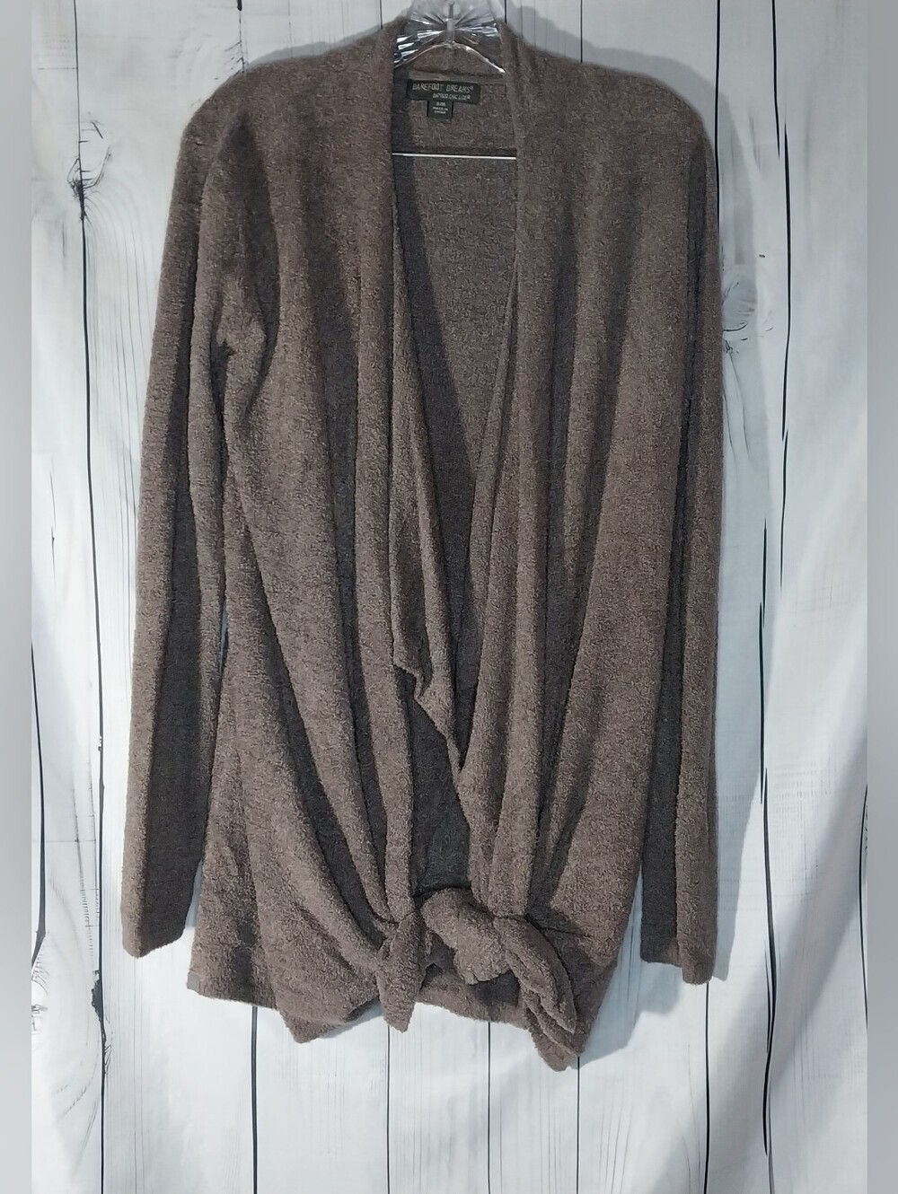 Barefoot Dreams CozyChic Lite Earthy Minimalist Brown Open-Front Knot Cardigan